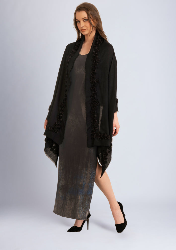 Black Cashmere Scarf 
Black Ribbon Roses