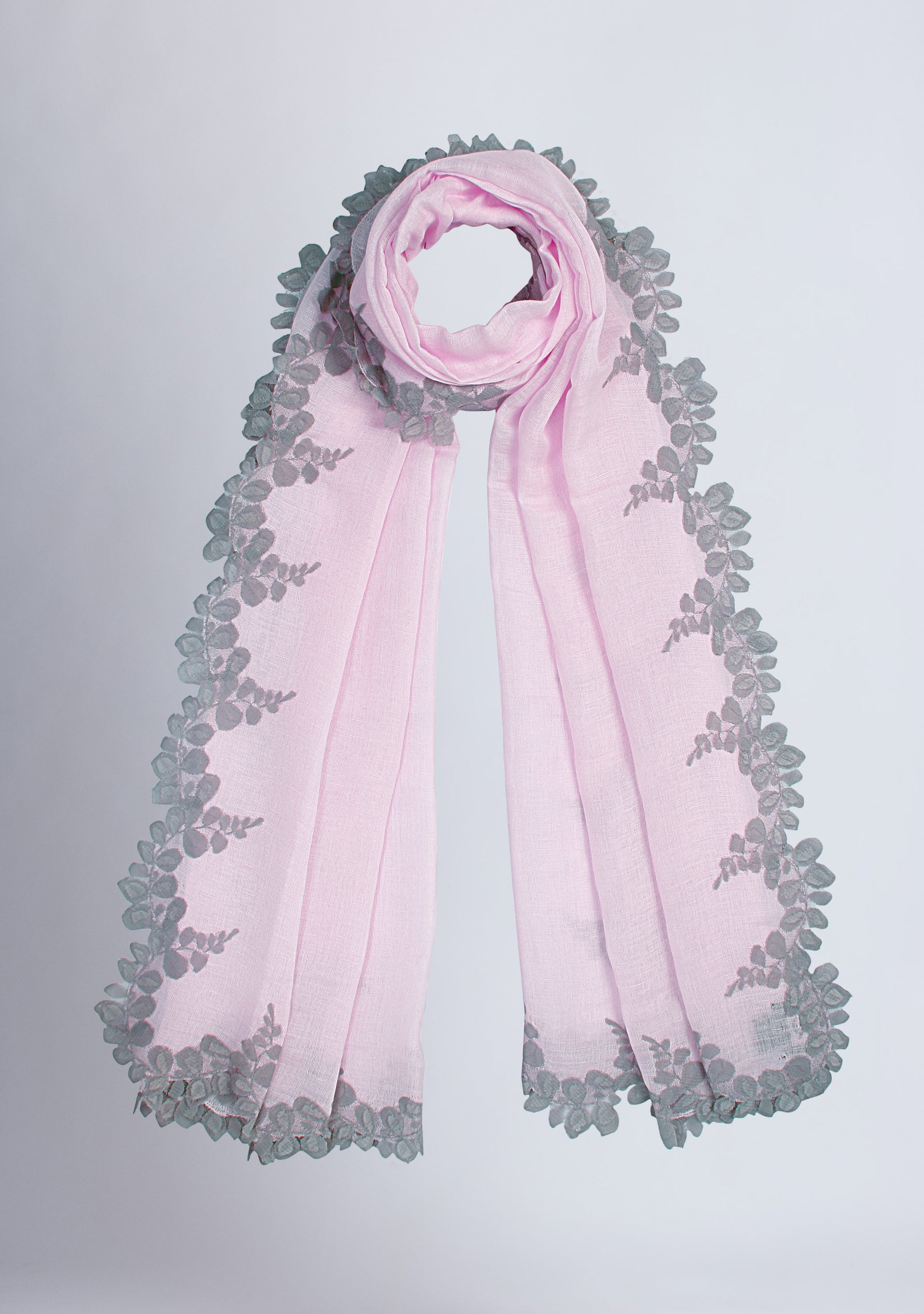 Baby Pink Linen & Modal Scarf 
Mousse Lace