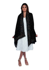 Black Linen and Modal Scarf with Multi-colored Rudraksha Pearls