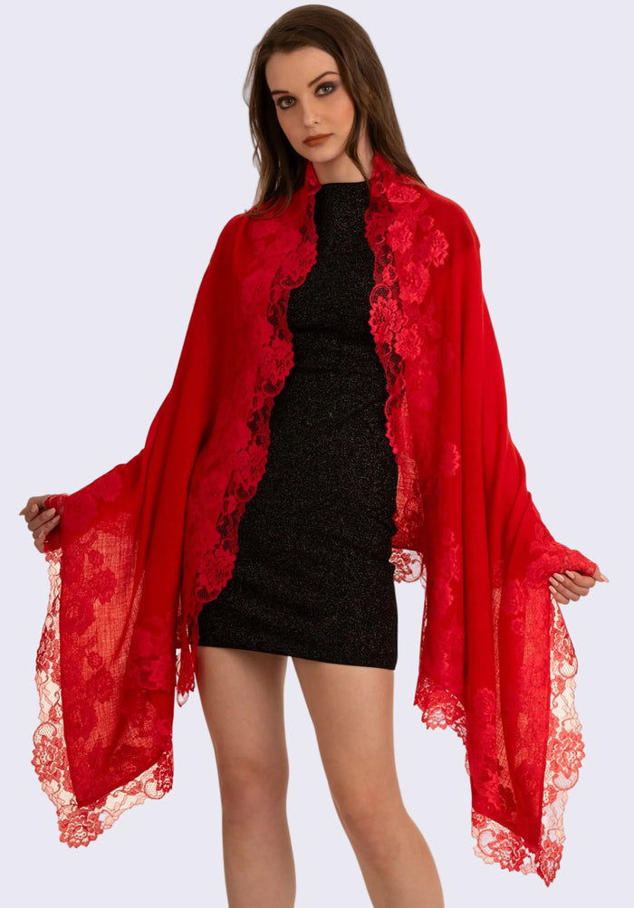 Red Cashmere Scarf Red Lace