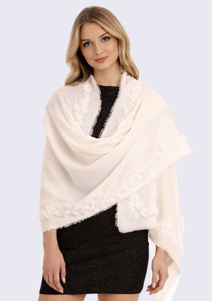 Ivory Cashmere Scarf 
Ivory Ribbon Roses
