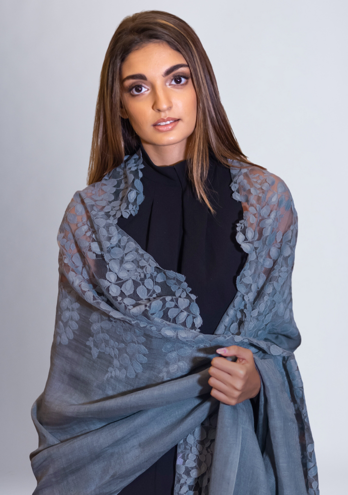 Gray Linen & Modal Scarf Gray Lace