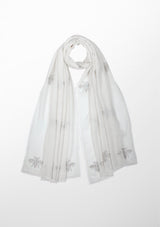 Ivory Wool and Silk Scarf with Dk. Pink Swarovski Crystal Beetle Motifs and an Ivory Lace Border