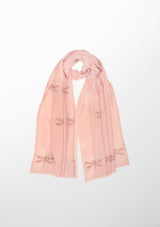 Pink Wool and Silk Scarf with Dk. Pink Swarovski Crystal Dragonfly Motifs andPink Filigree Lace Border