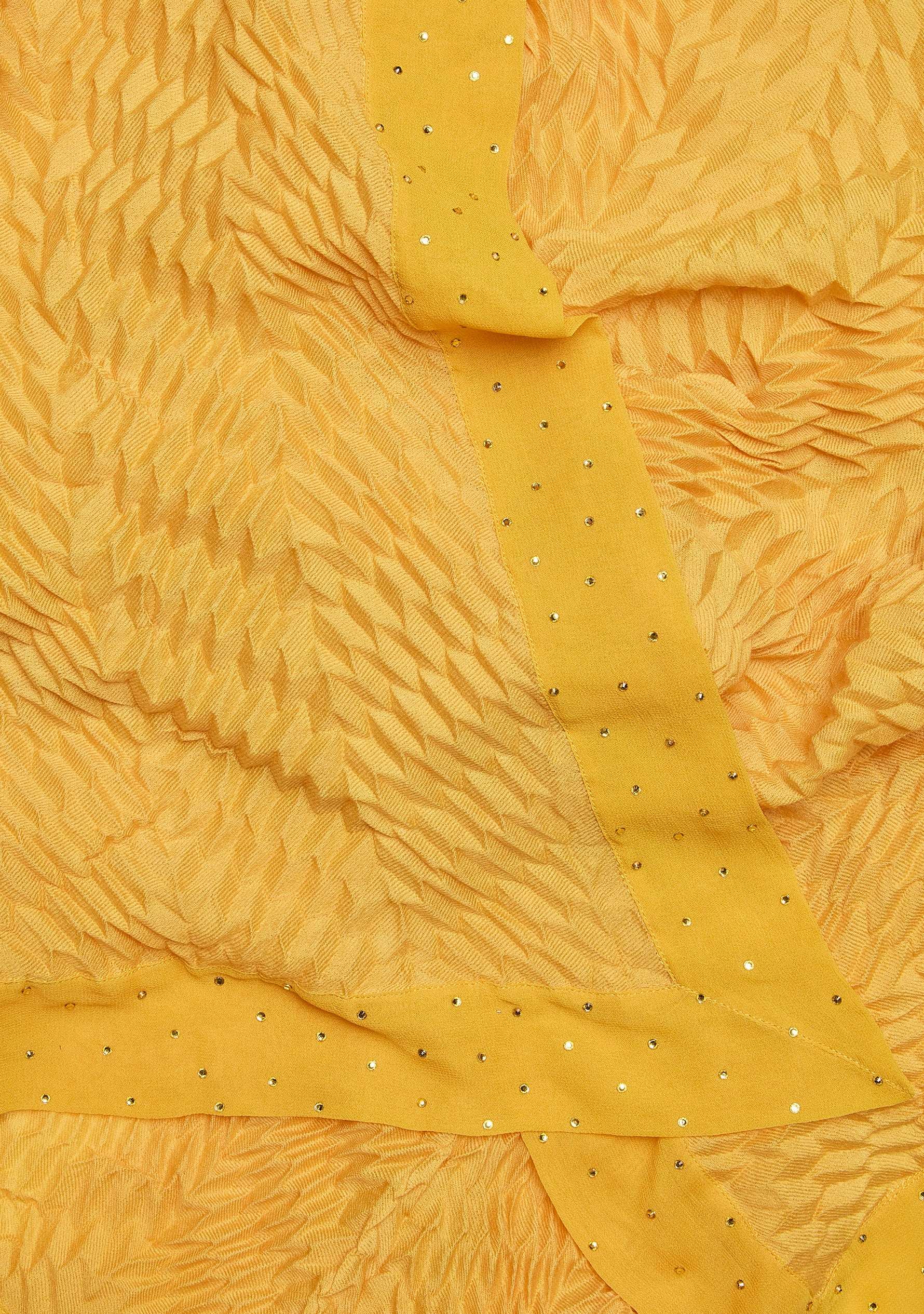 Butterscotch Pleated Wool & Silk Scarf Crystal Border