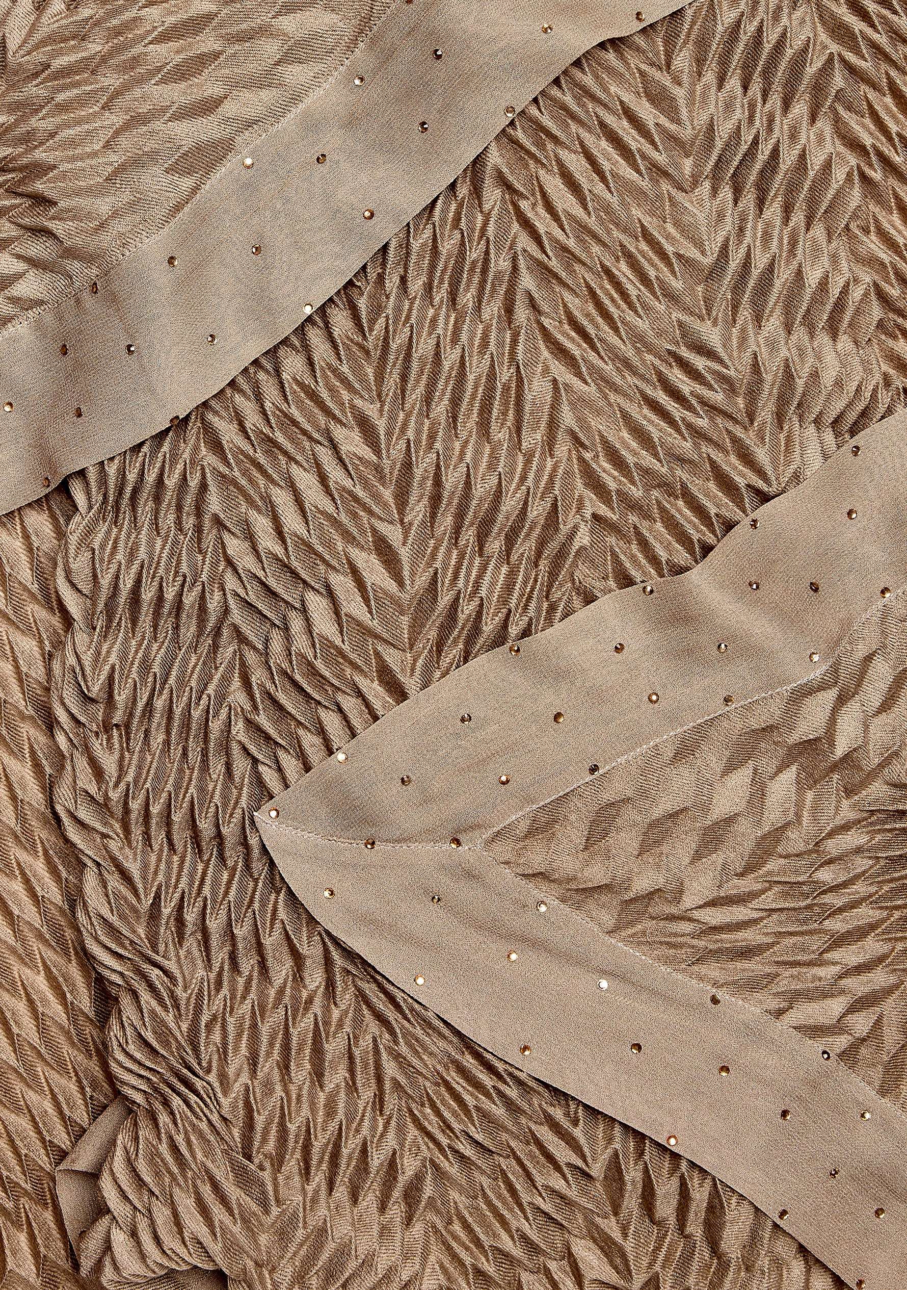 Natural Pleated Wool & Silk Scarf Crystal Border