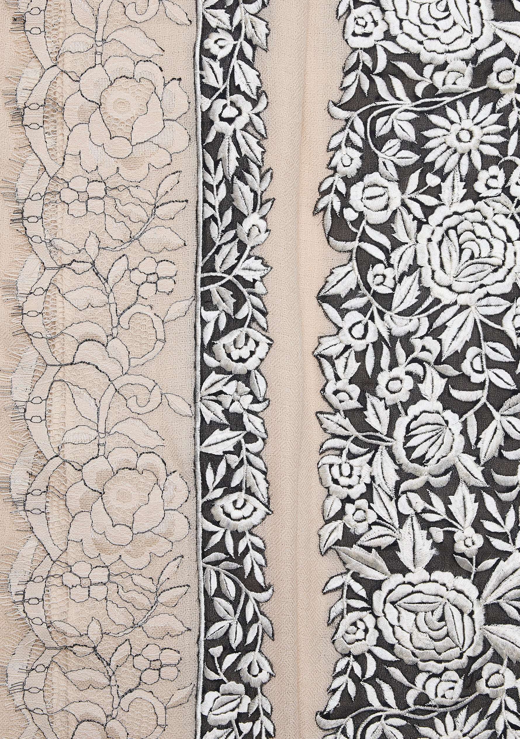 Beige Cashmere Scarf
Black & Beige Embroidery and Lace