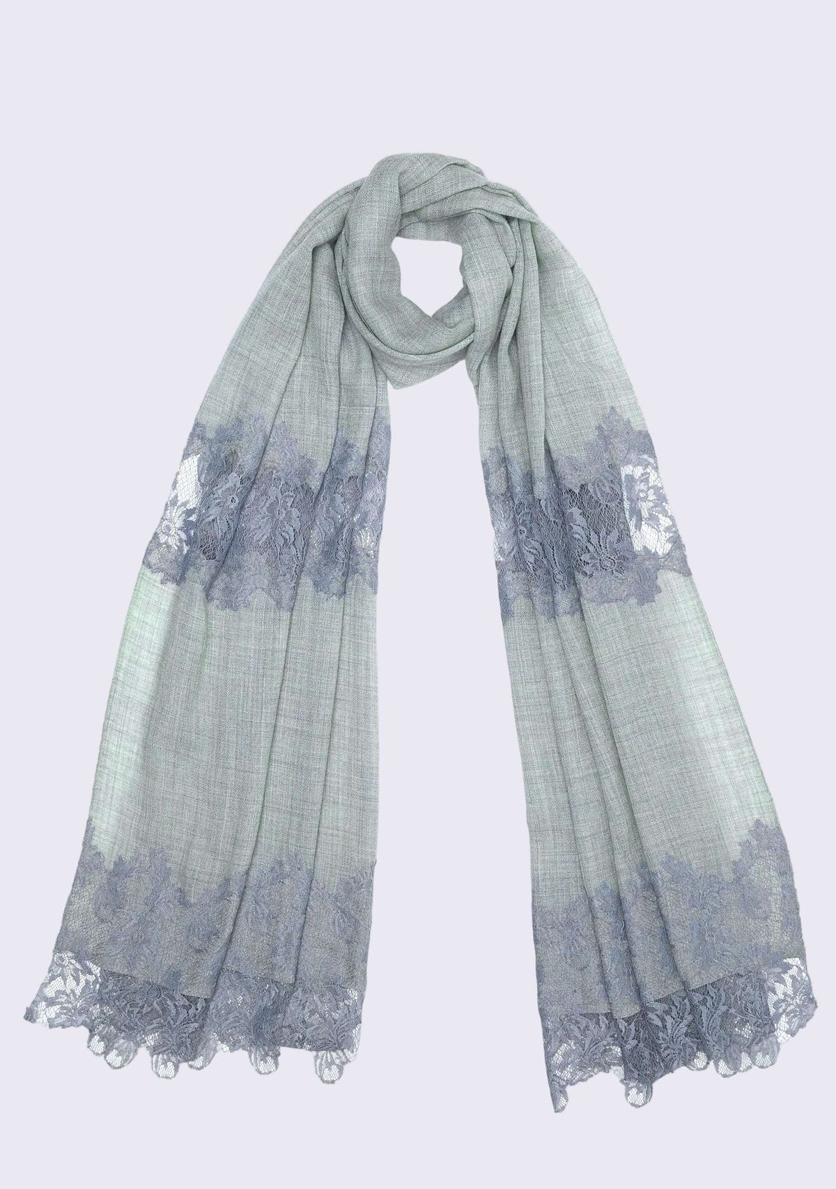 Lt. Gray Melange Wool & Silk ScarfDk. Gray Lace