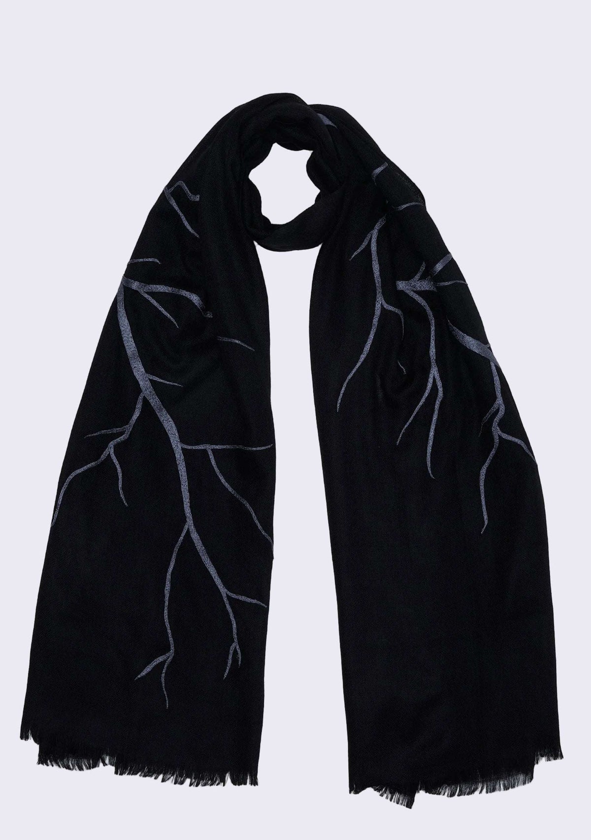 Black Cashmere ScarfSteel Gray Embroidery