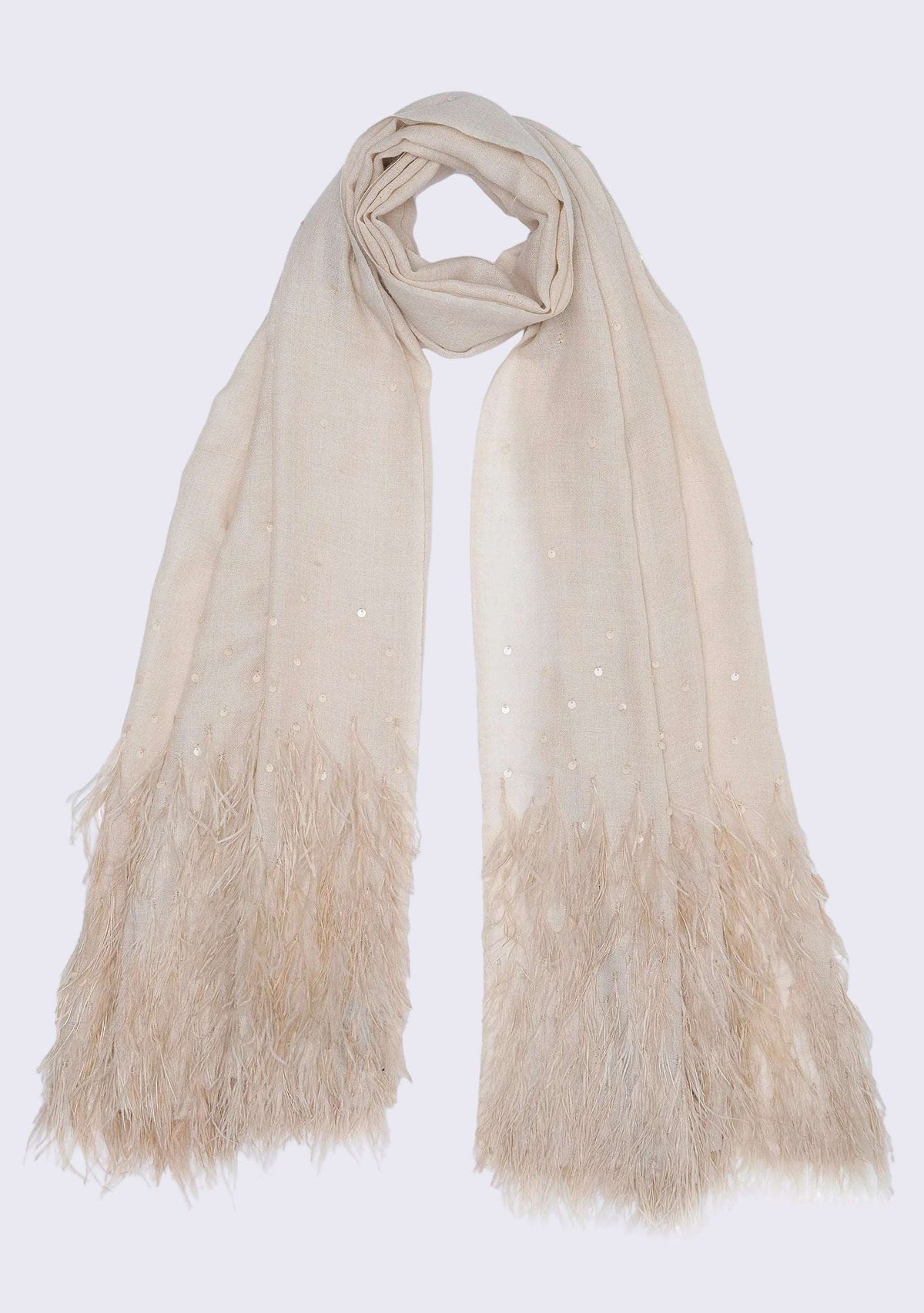 Beige Cashmere Pashmina ScarfBeige Ostrich Feathers & Sequin