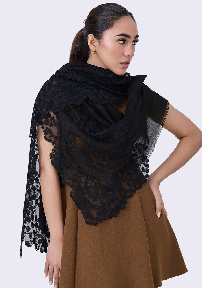 Black Linen & Modal Scarf 
Black Lace