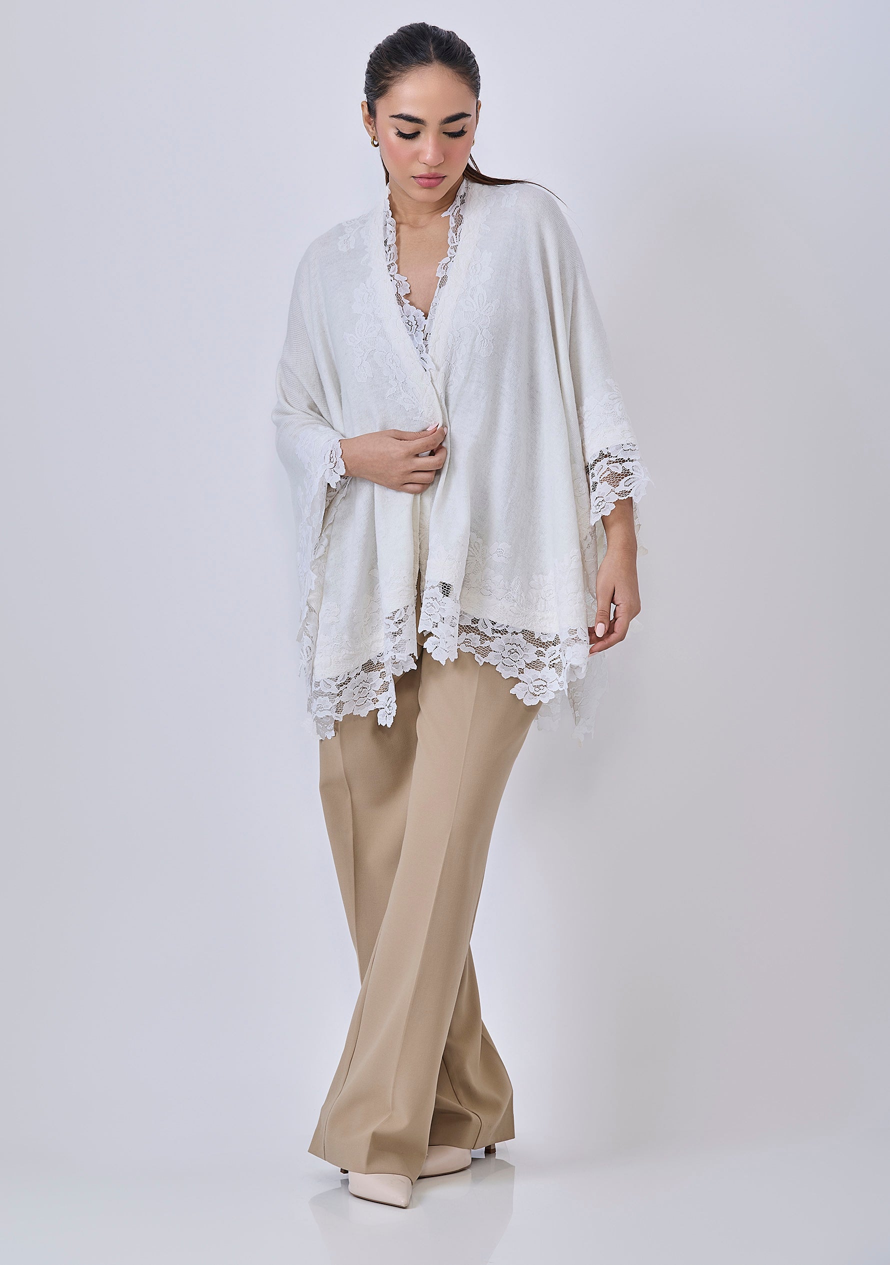 Ivory Fine Wool Cape Ivory Lace