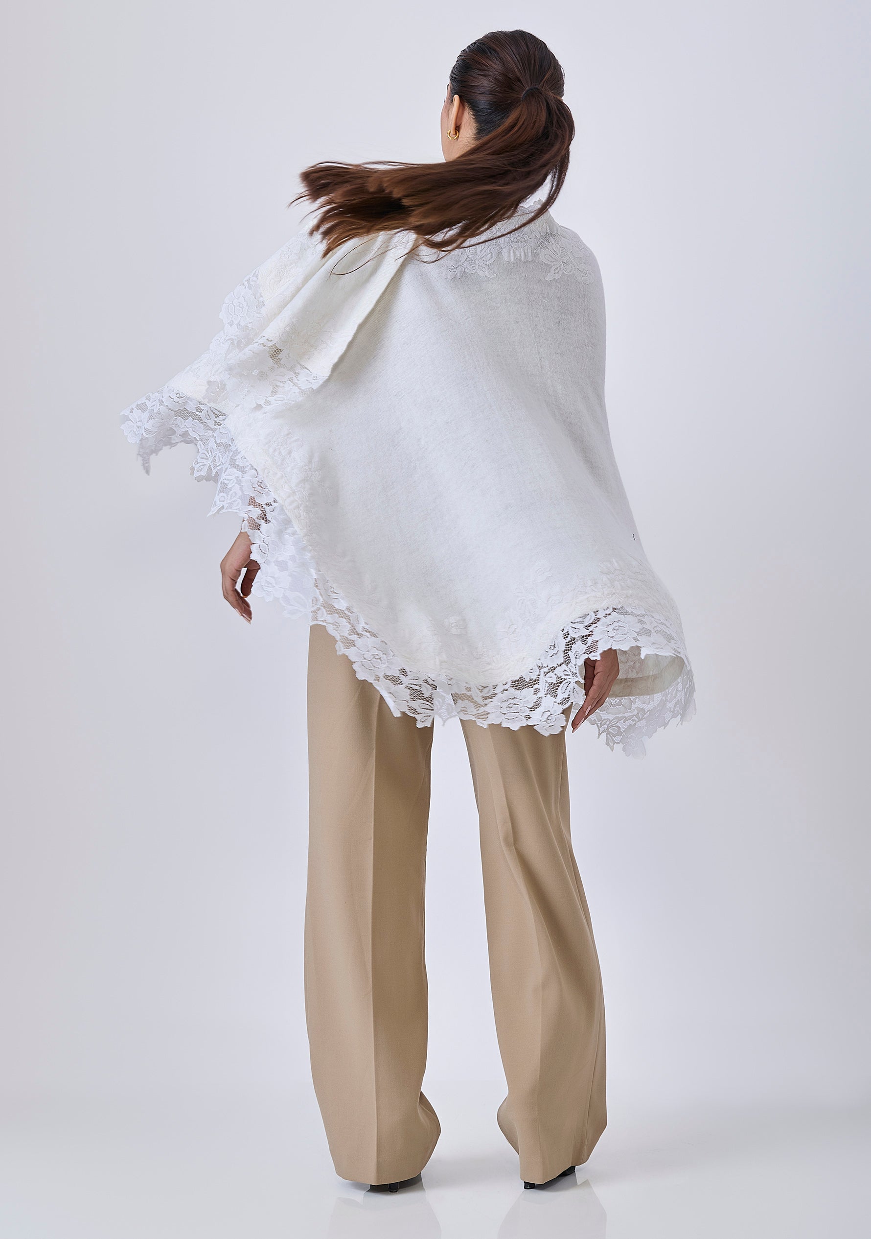 Ivory Fine Wool Cape Ivory Lace