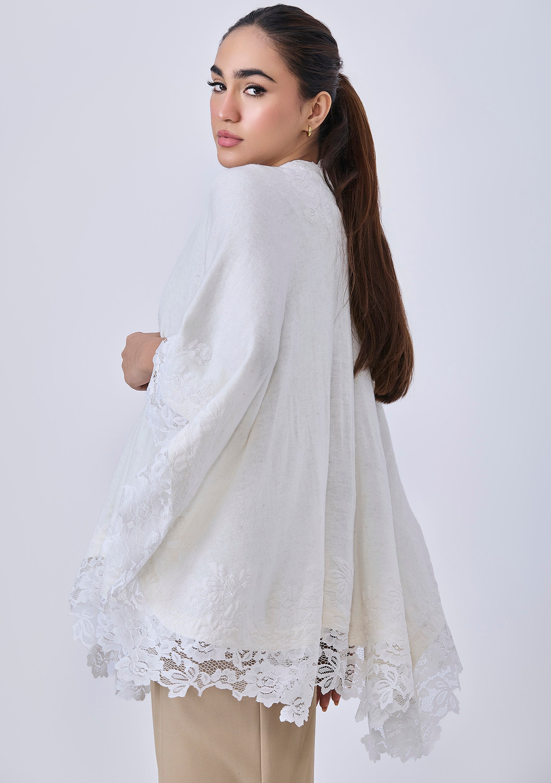 Ivory Fine Wool Cape Ivory Lace