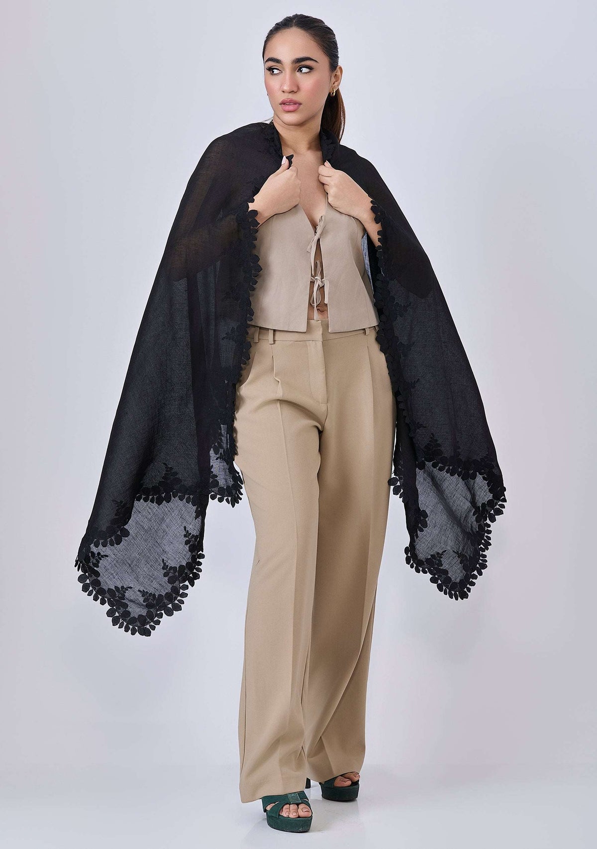 Black Linen & Modal Scarf 
Black Lace