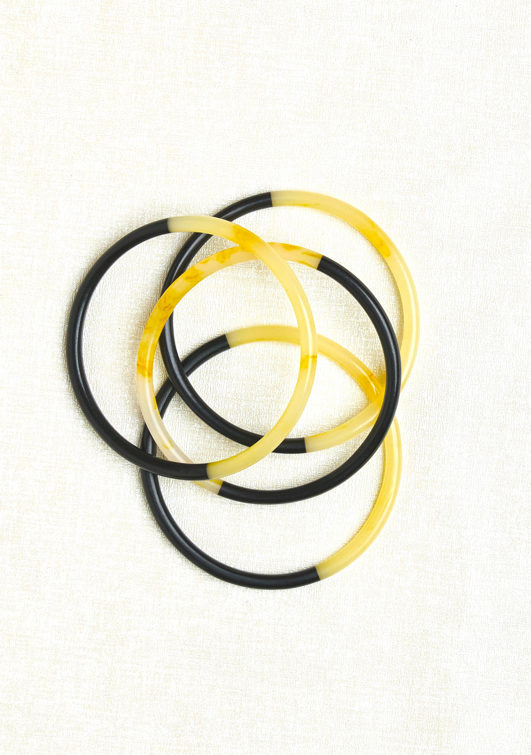 Round Natural and Black Resin Bangles (Set of 4)