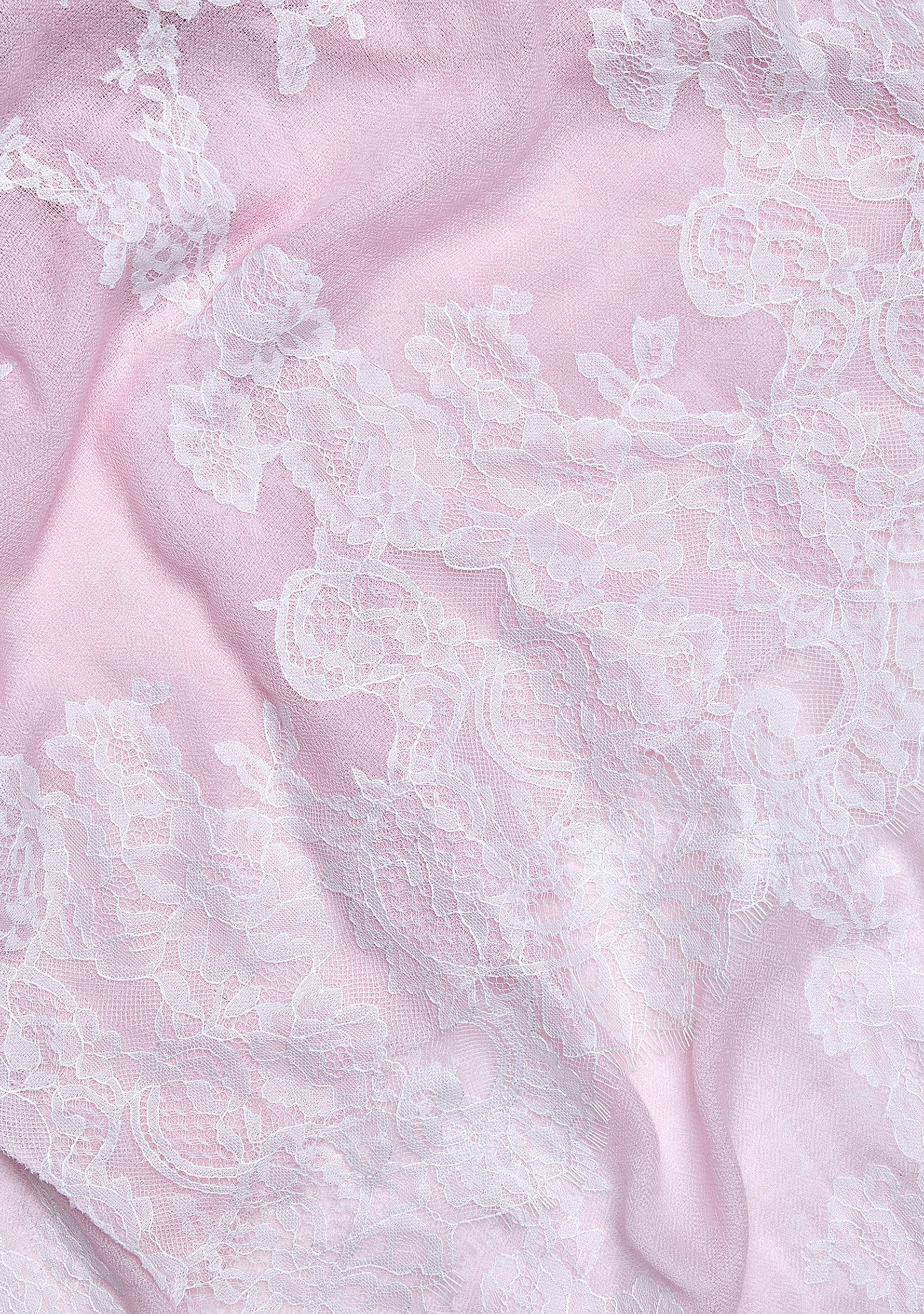 Baby Pink Cashmere Scarf White Lace