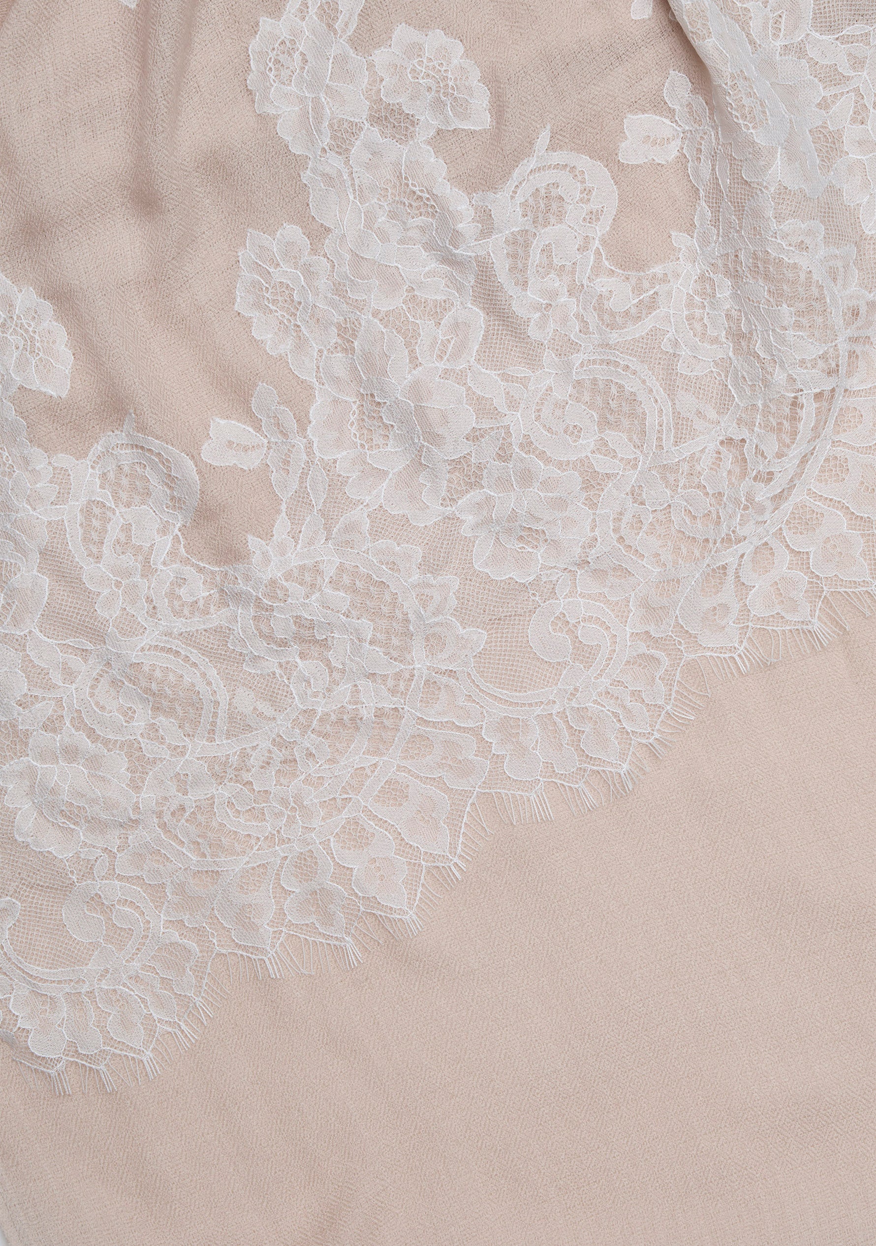 Beige Cashmere Scarf White Lace