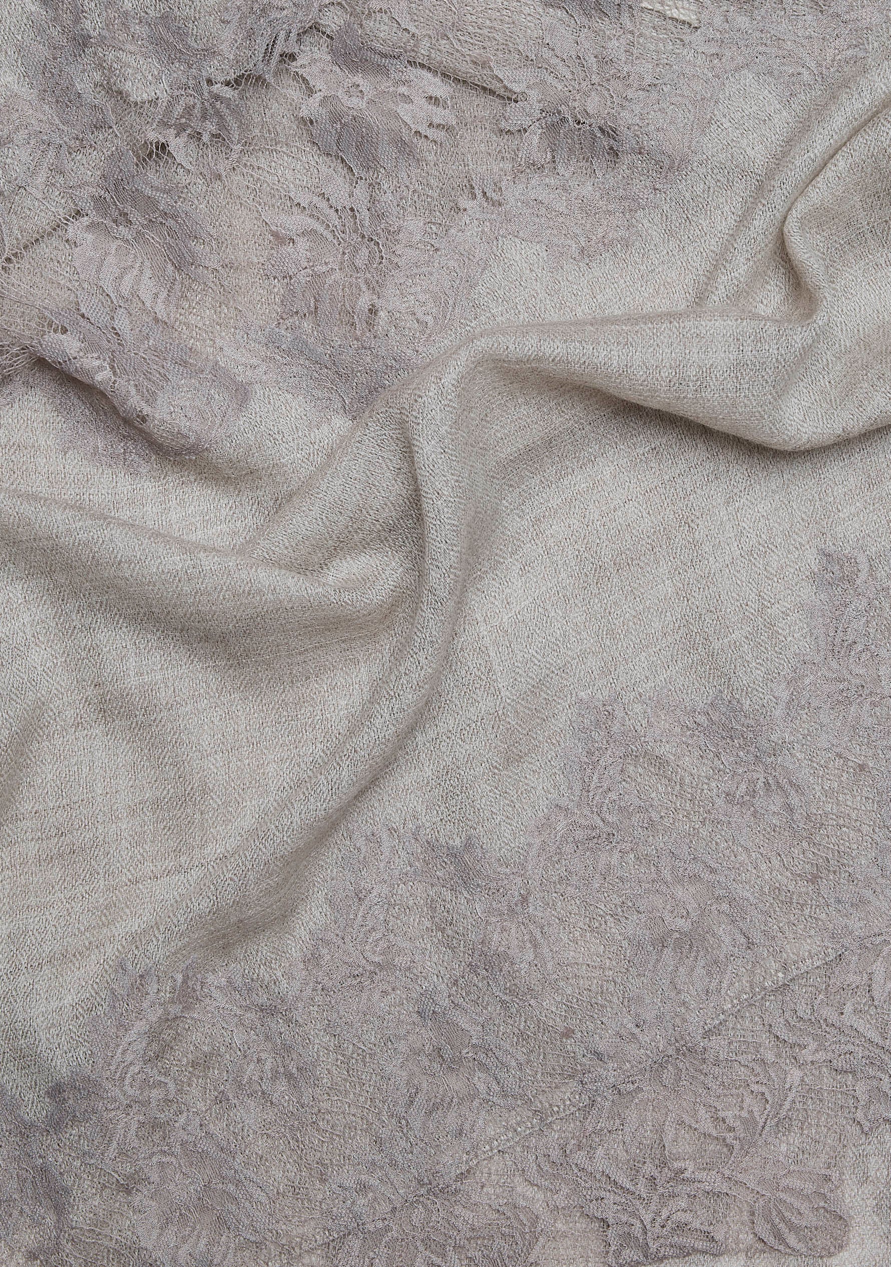 Taupe Melange Wool and Silk Scarf with Dk. Taupe Floral Lace Panels