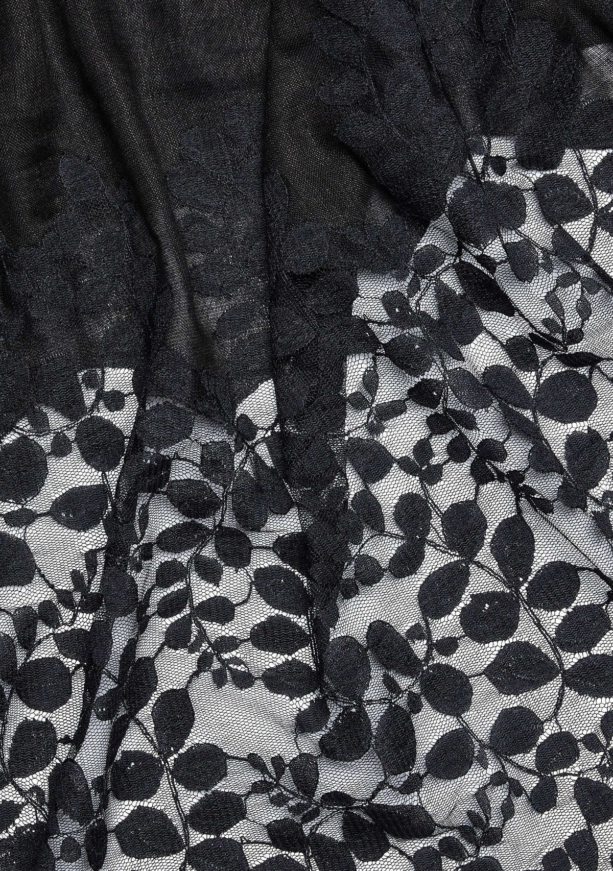 Black Linen & Modal Scarf with Black Lace