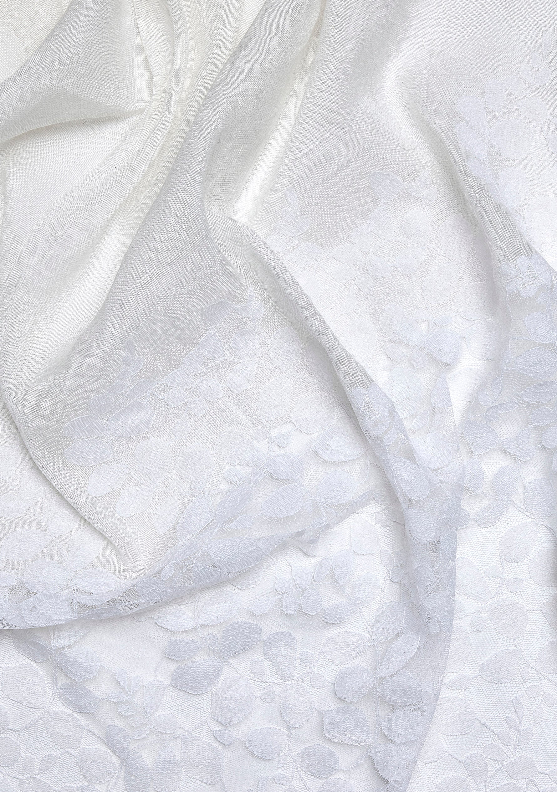 Ivory Linen and Modal Scarf with an Ivory Bold Leaf Lace