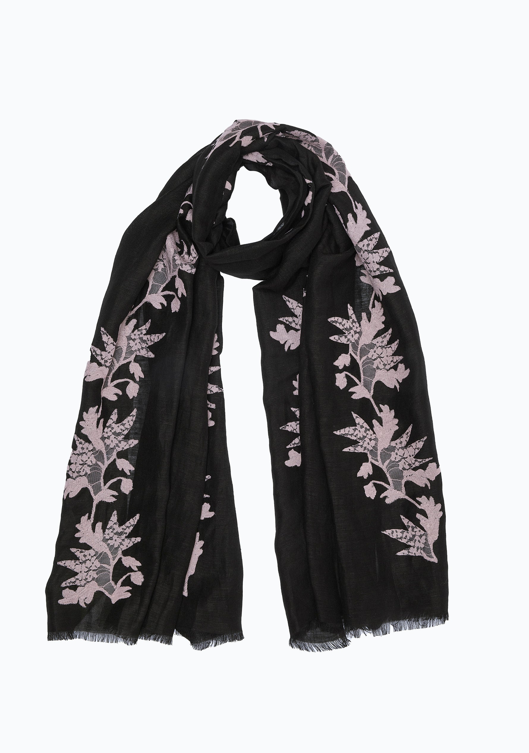 Black Linen & Modal Scarf Lt. Copper Lace