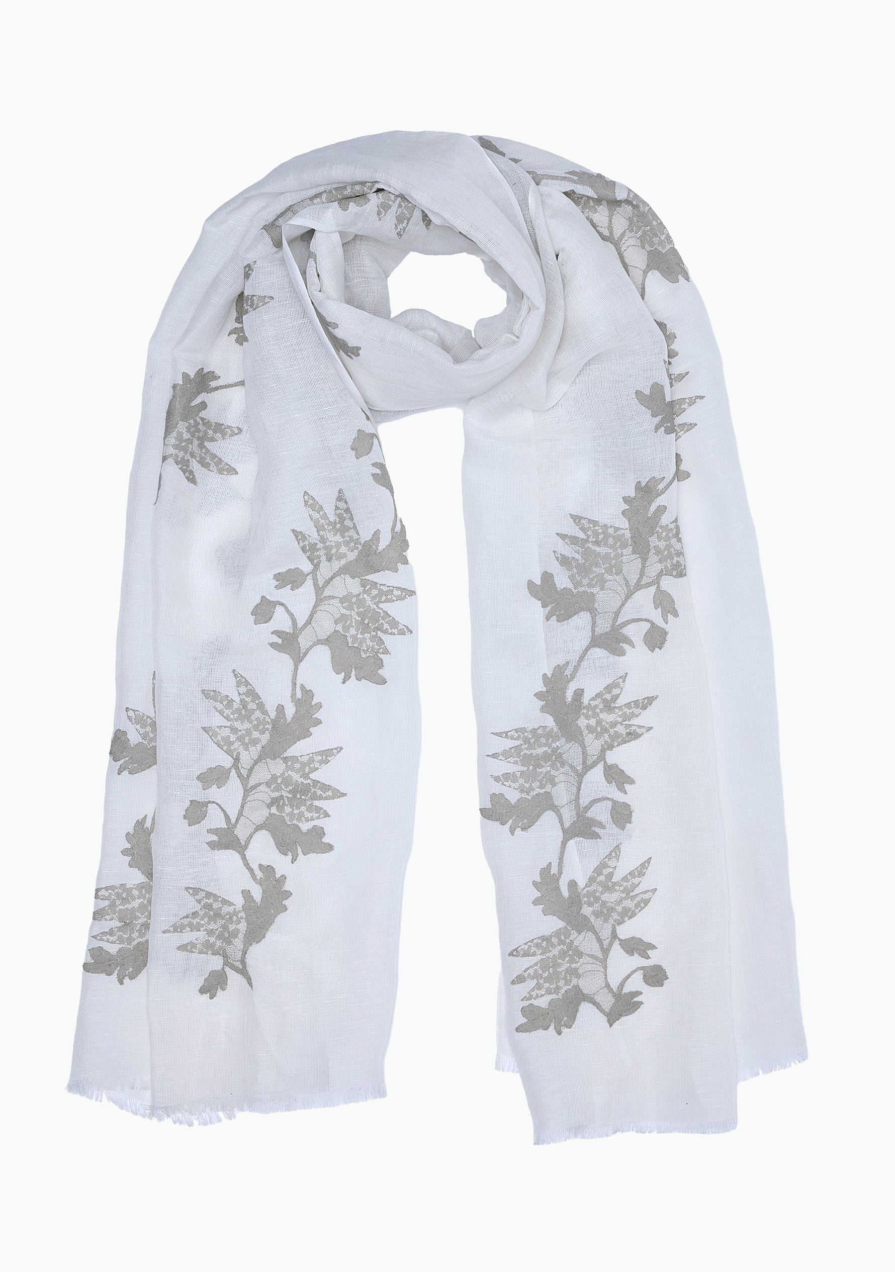 Ivory Linen & Modal Scarf Mousse Lace