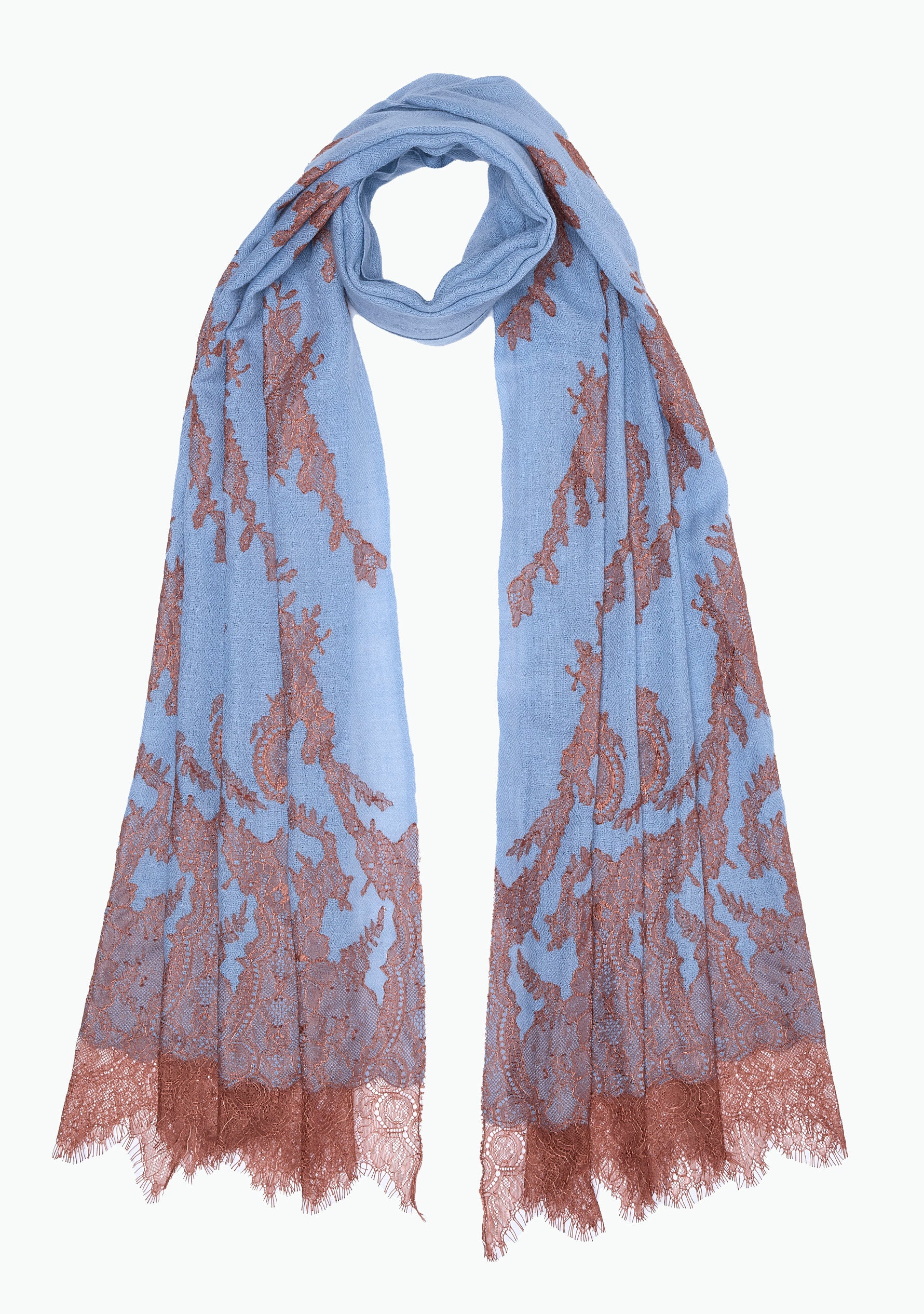 Steel Blue Cashmere Scarf Mocha Mousse Lace