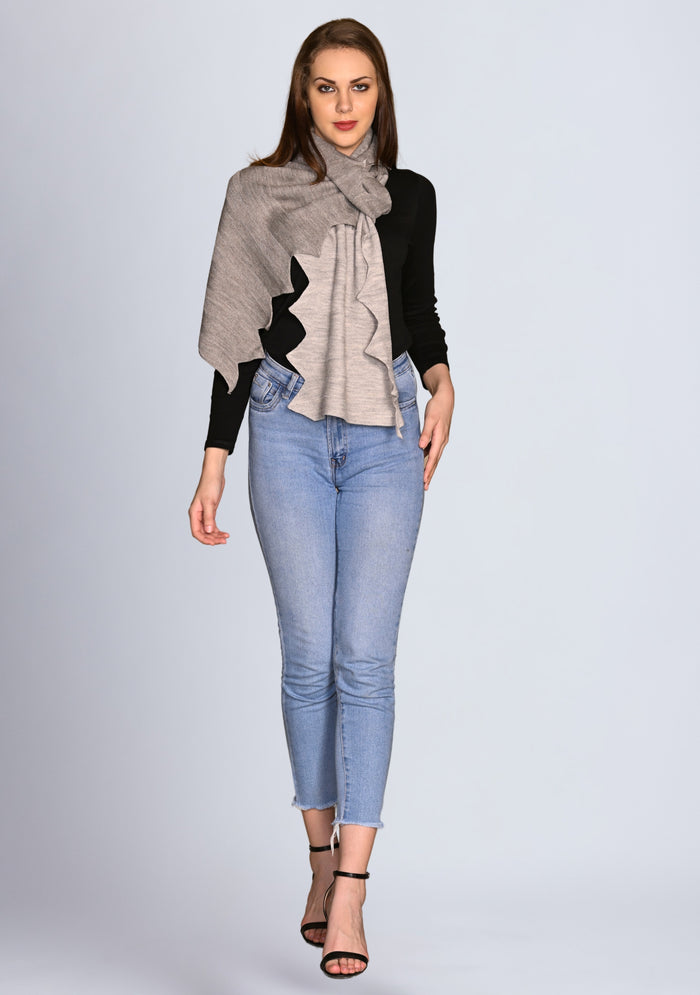 Taupe & Lt. Gray Melange Wool Zig Zag Scarf