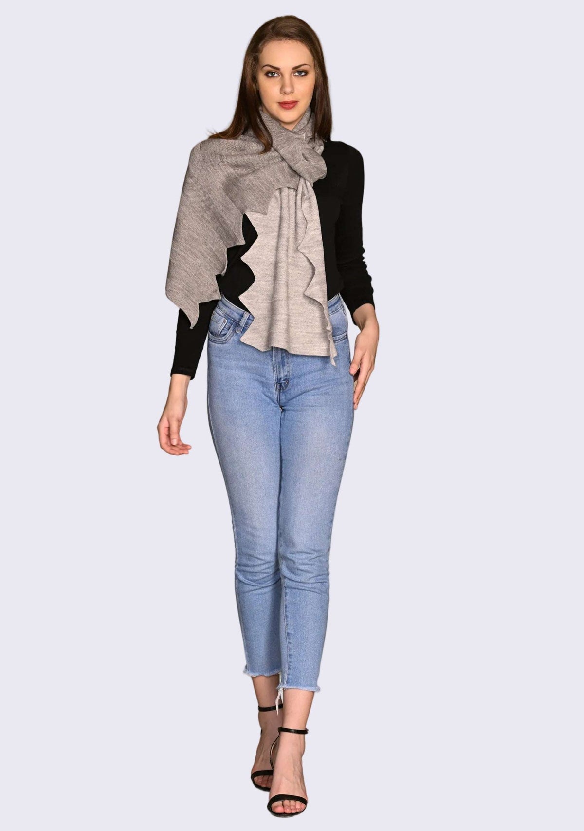 Taupe & Lt. Gray Melange Wool Zig Zag Scarf