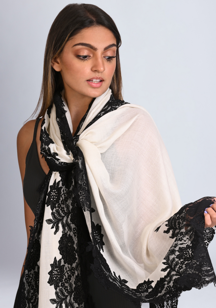 Ivory Wool & Silk Scarf
Black Lace