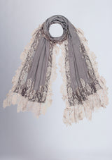 Mousse Silk And Wool Scarf with a Silver
 Floral Lace Border