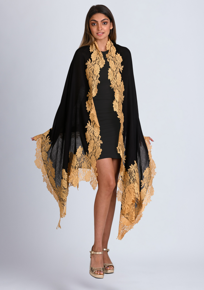 Black Wool & Silk Scarf
Dk. Gold Lace