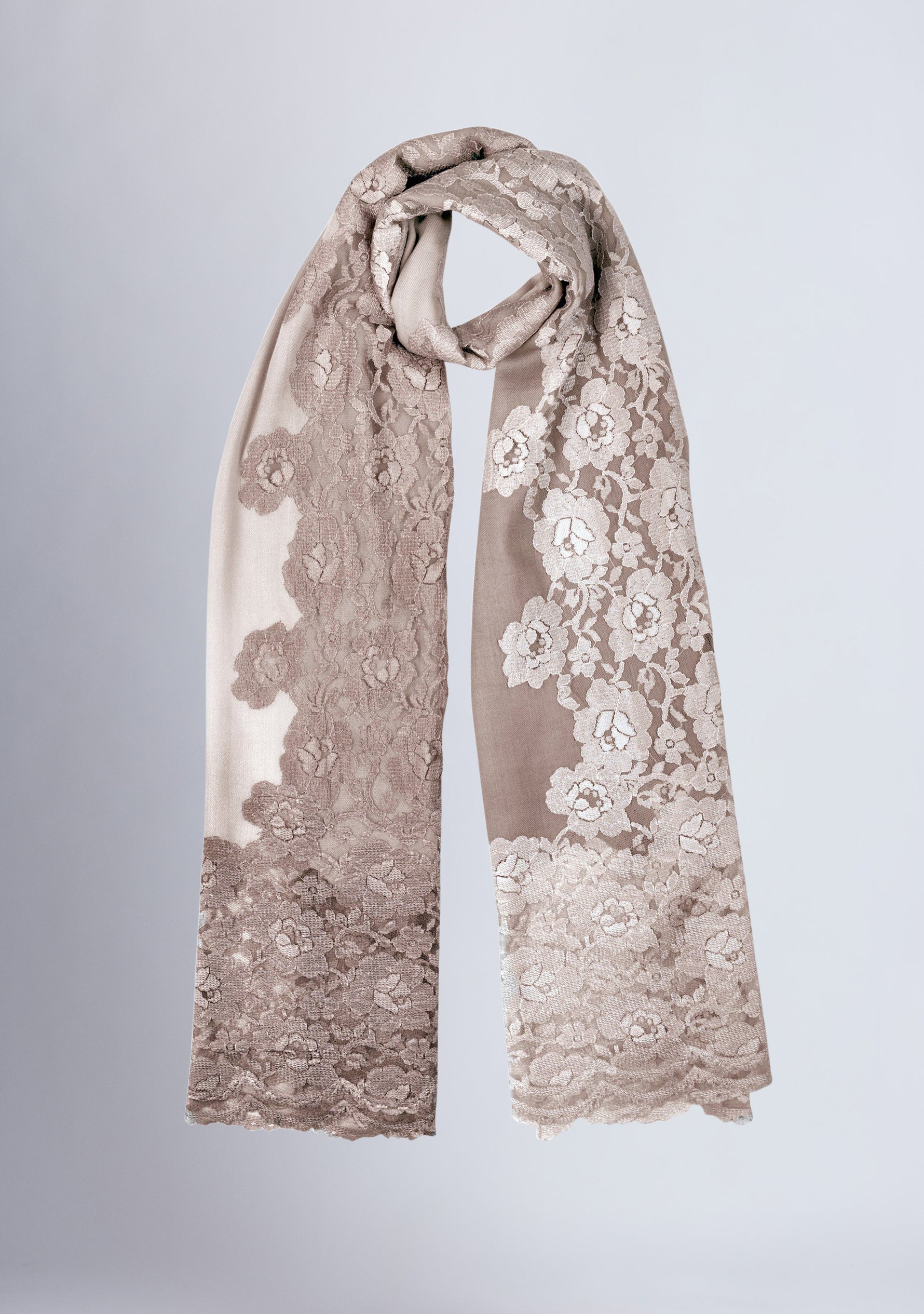 Mousse Ombre Wool and Silk Scarf with Dual-Colored Mousse Ombre Floral Lace Application