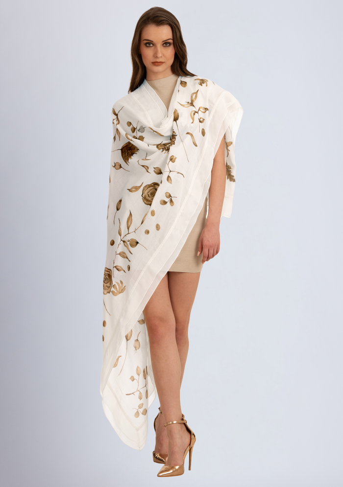 Ivory Cashmere Scarf
Hand-Painted, Frill & Lace