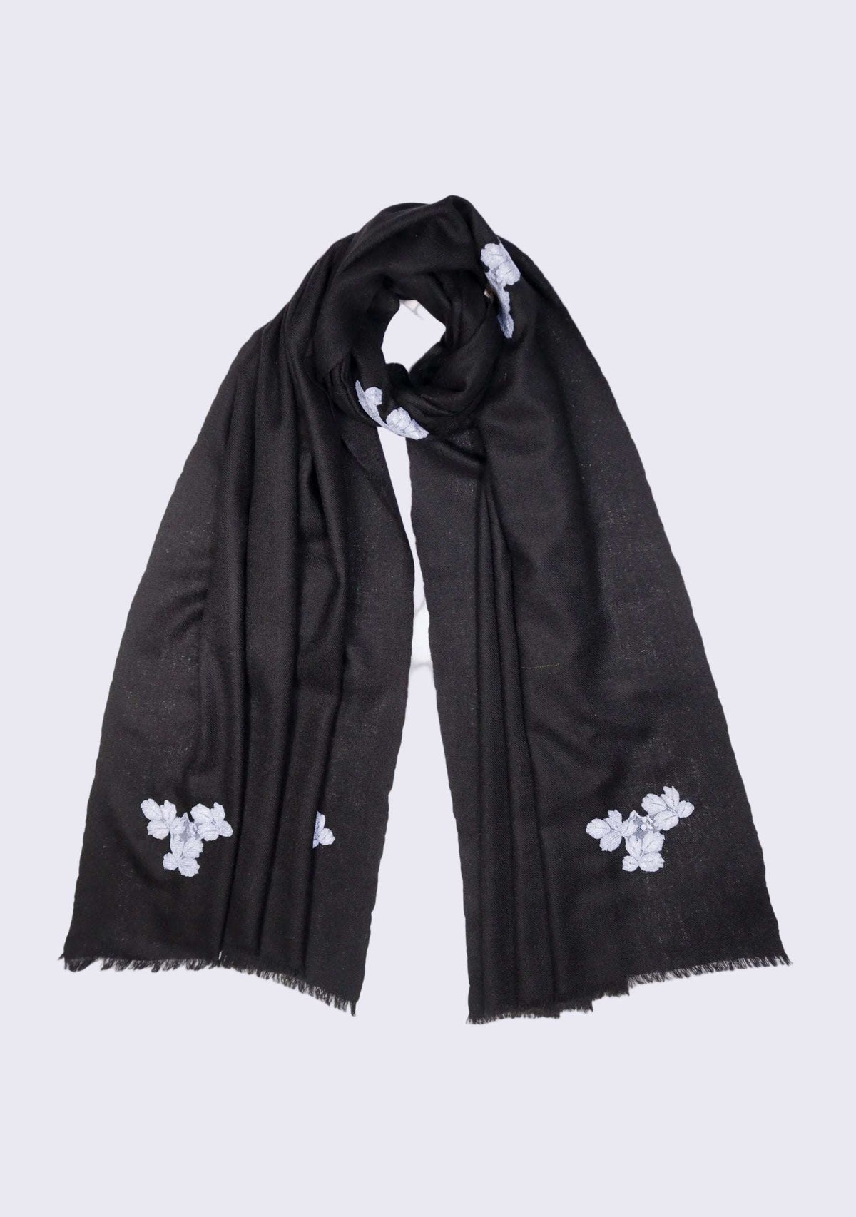 Black Wool Scarf Antique Silver Lace