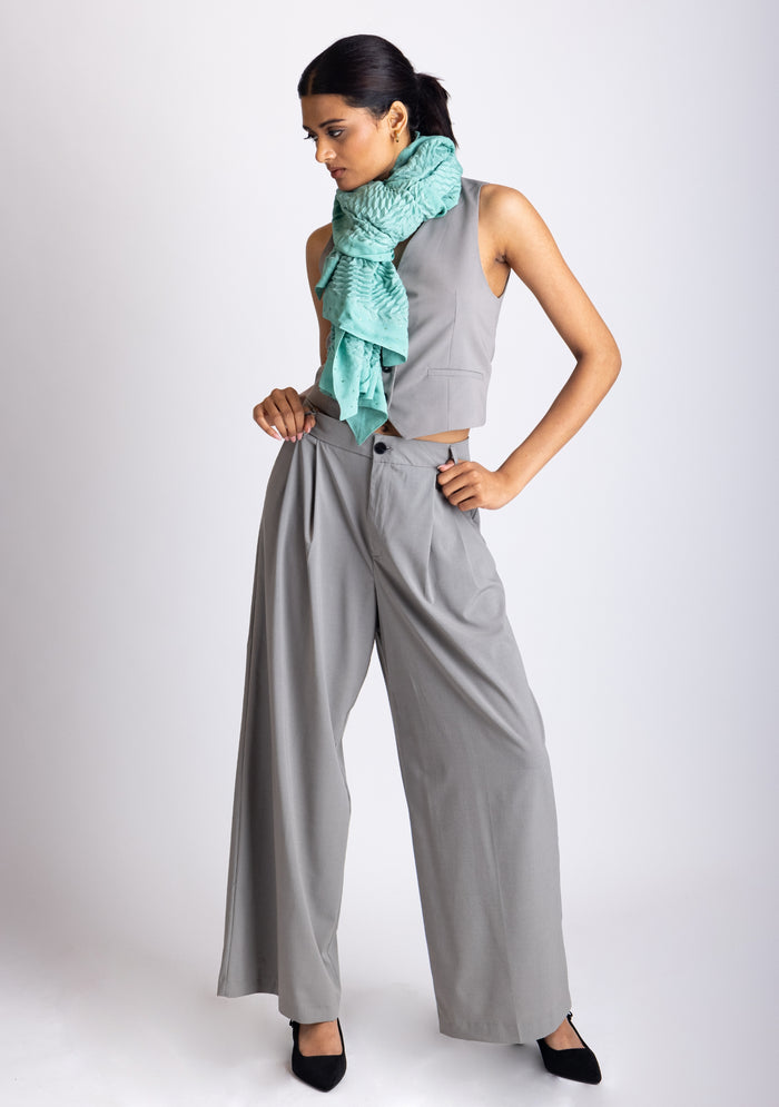 Foam Green Wool & Silk Scarf Crystal Border