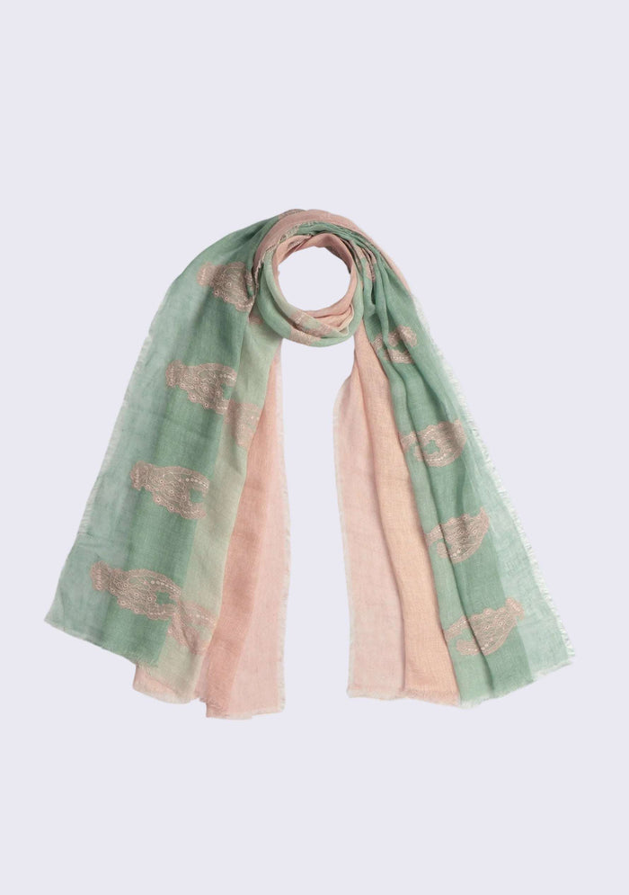 Lt. Sage Green & Peanut Ombre Linen Scarf Peanut Lace