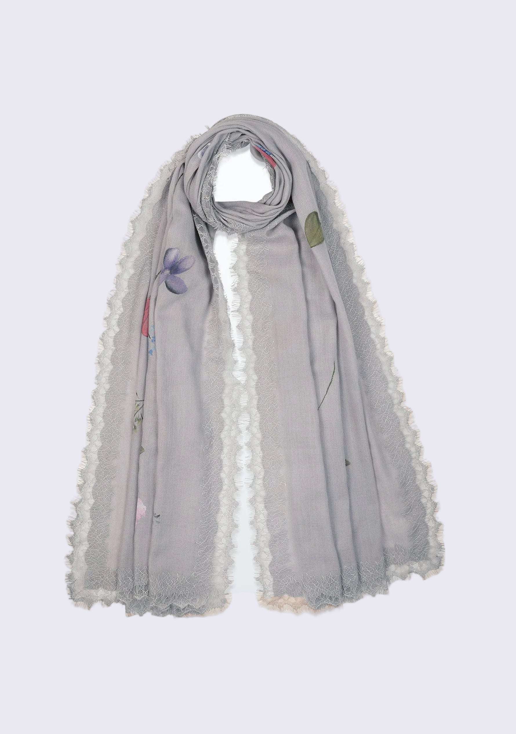 Lt. Gray Cashmere Scarf Hand-Painted & Lt. Gray Lace