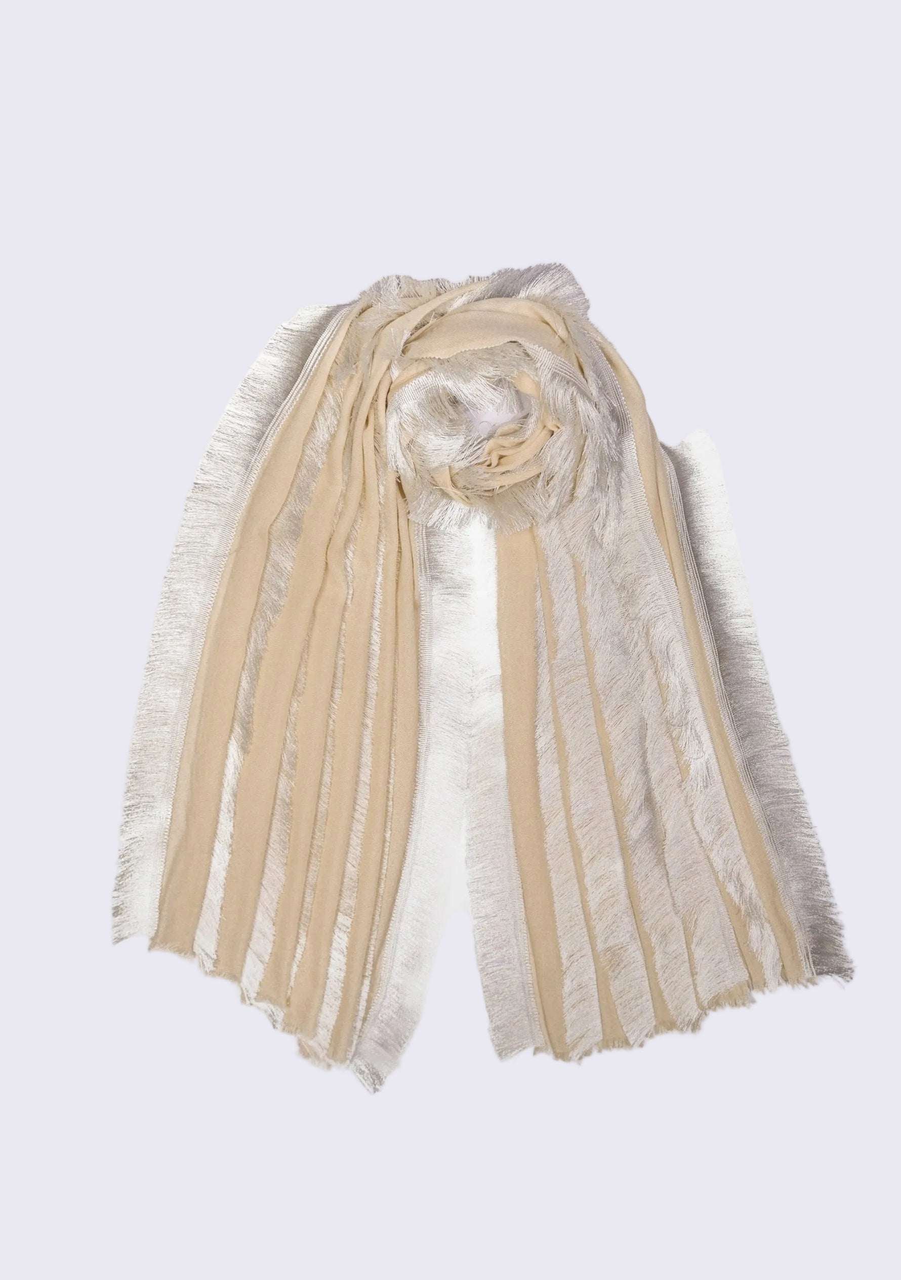 Beige Wool & Silk Scarf 
White Fringe Panels