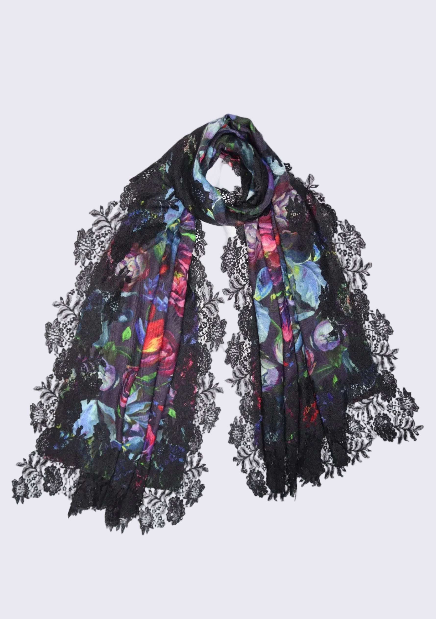 Colorful scarf with floral pattern on a white background