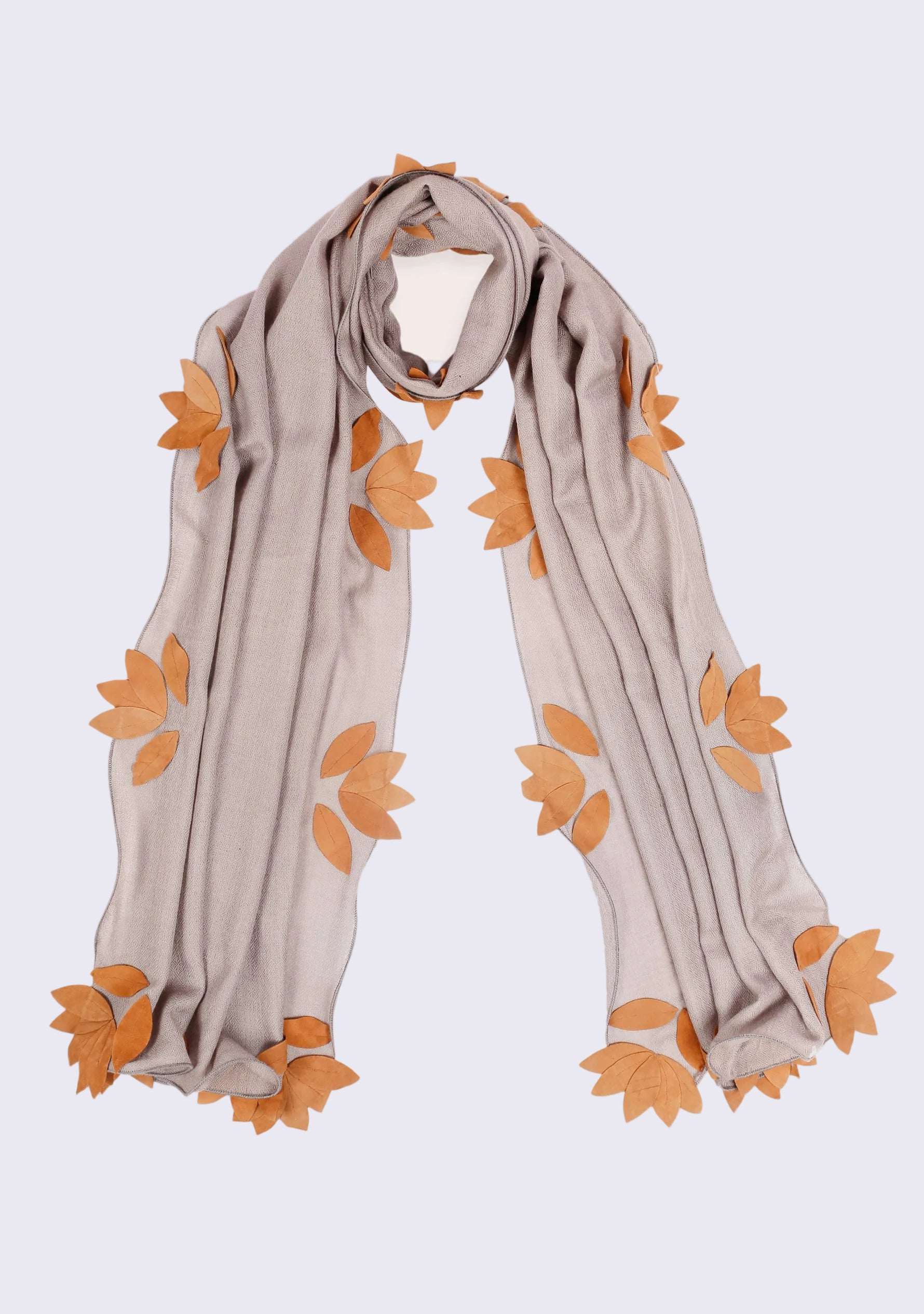 Mousse Cashmere Scarf Brown Suede Applique