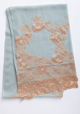 Lt. Pistachio Cashmere Scarf with Dual Shade Beige - Copper Chantilly Lace