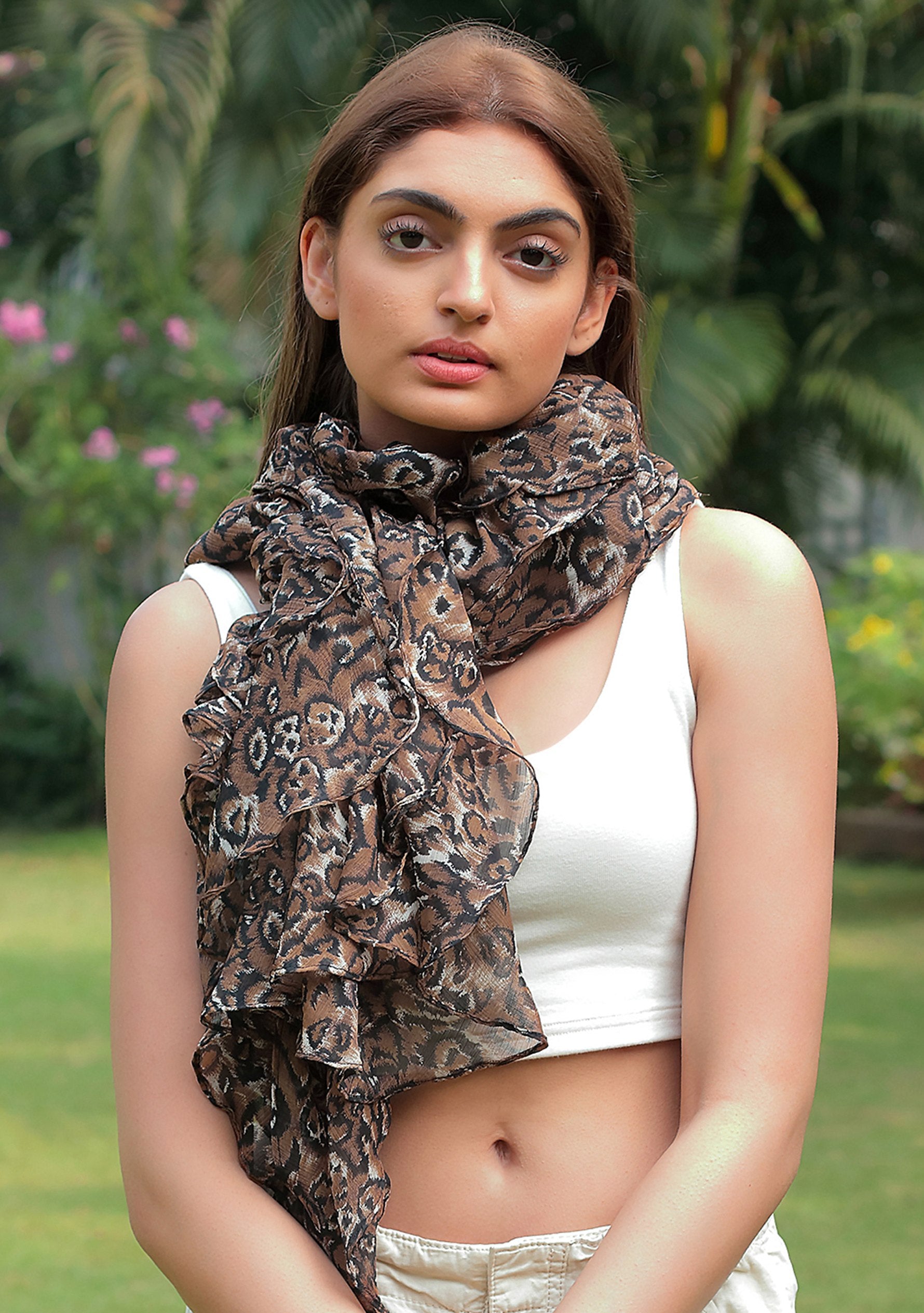 Leopard Print Georgette Elasticated Scarf