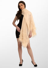 Beige Cashmere Scarf with Beige Ostrich Feathers and Beige Sequin