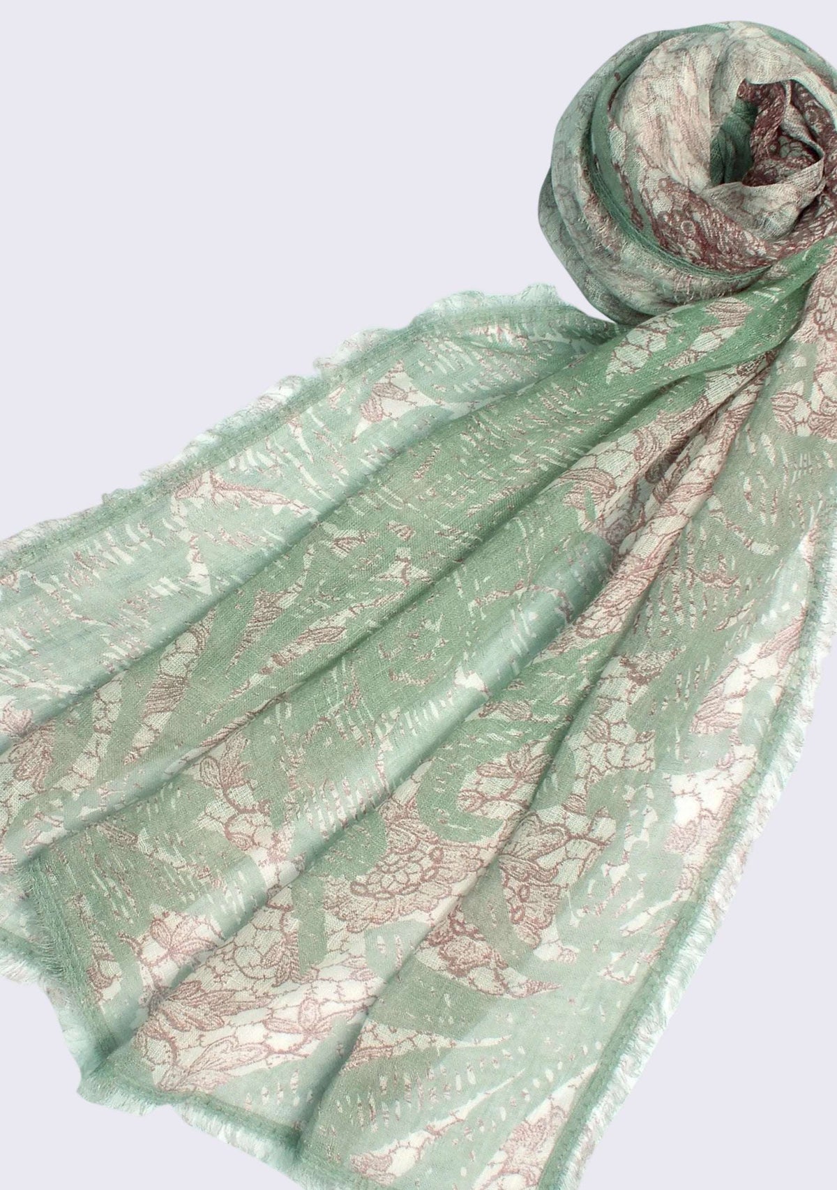 Sage Green & Copper Print Linen Scarf 
Sage Green Lace
