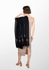 Black Cashmere Scarf with Metallic Bead Embroidery
