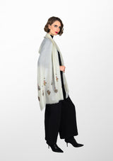 Ivory Cashmere Scarf with Metallic Bead Embroidery