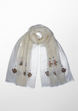 Ivory Cashmere Scarf with Metallic Bead Embroidery