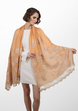 Dusty Orange Cashmere Scarf with Lt. Copper and Pink Chantilly Lace